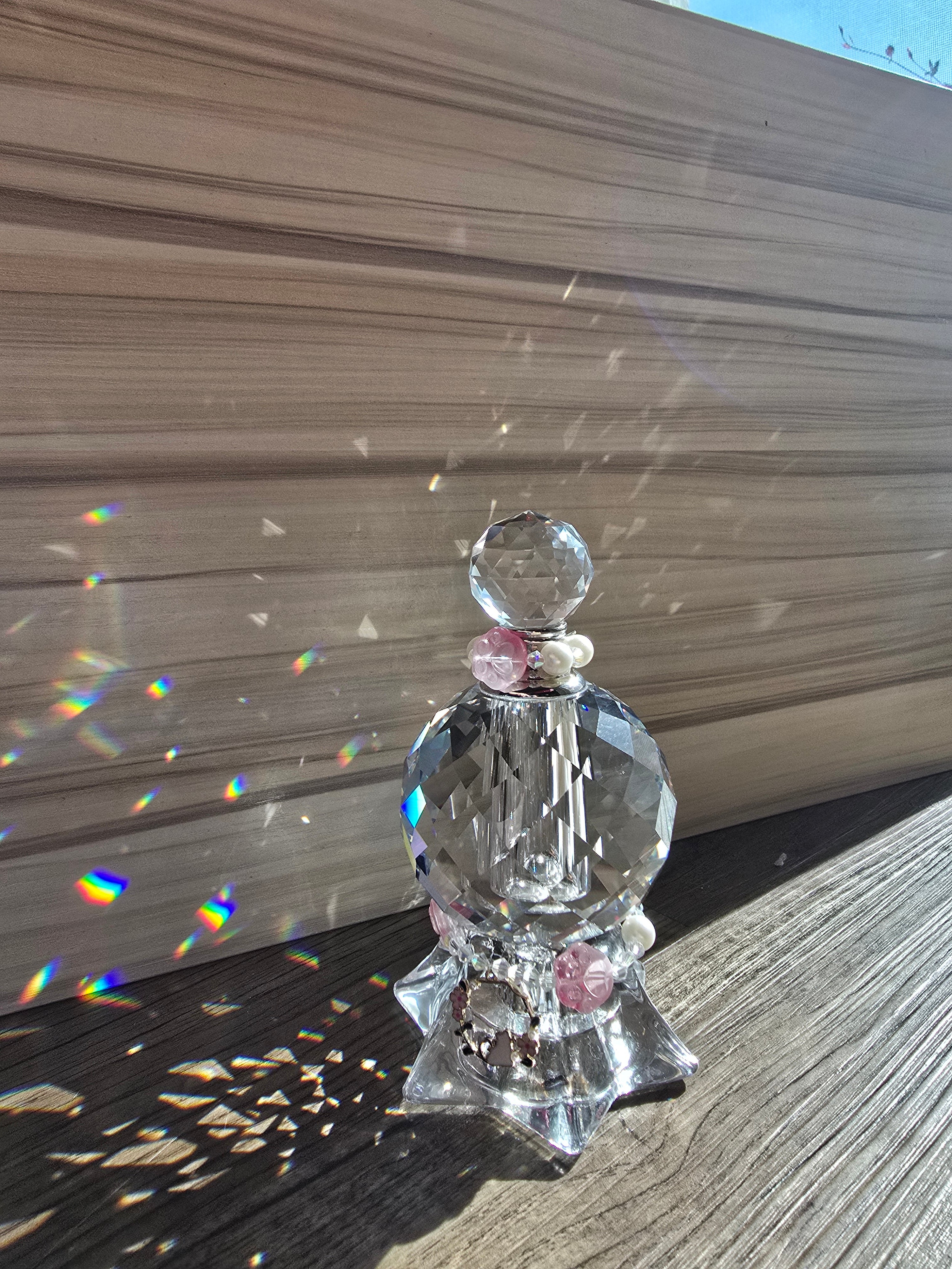Crystal Suncatcher Urn (Pink and pearl tall base)