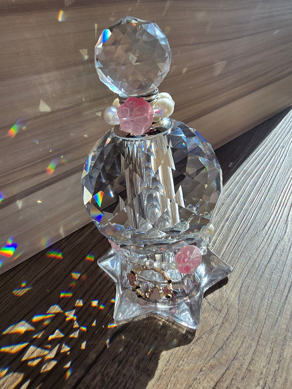 Crystal Suncatcher Urn (Pink and pearl tall base)