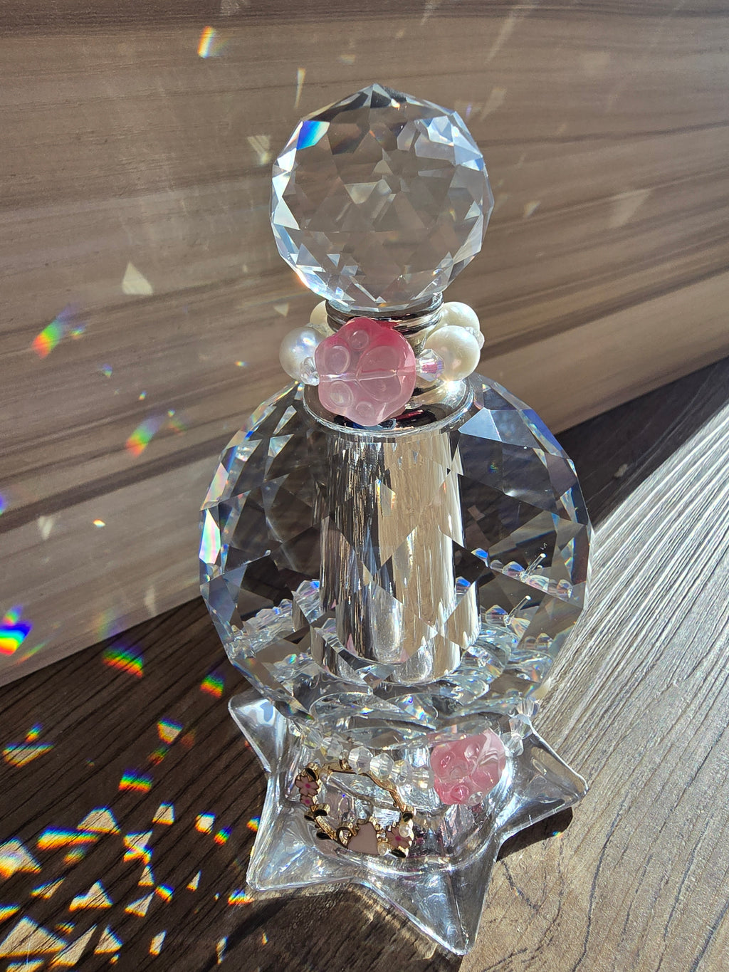 Crystal Suncatcher Urn (Pink and pearl tall base)
