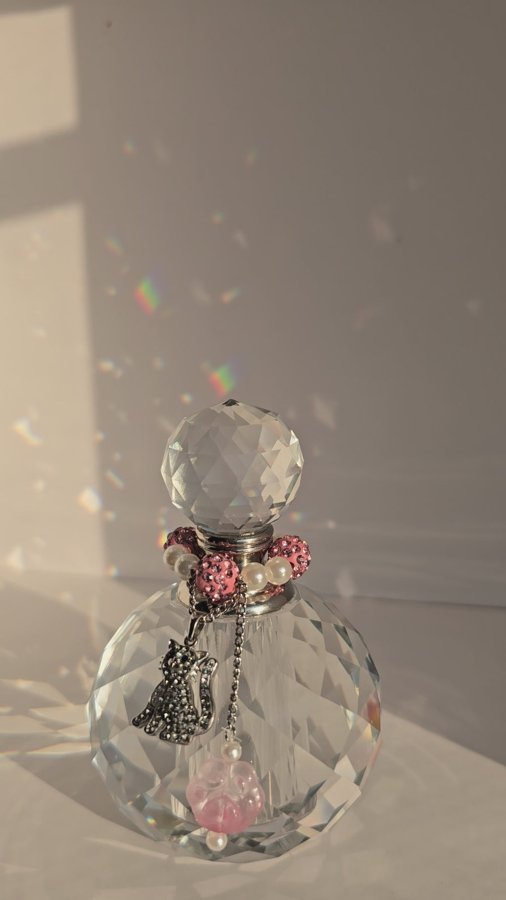 Pink Crystal Cat Memorial Urn with Glitter Kitty Charm